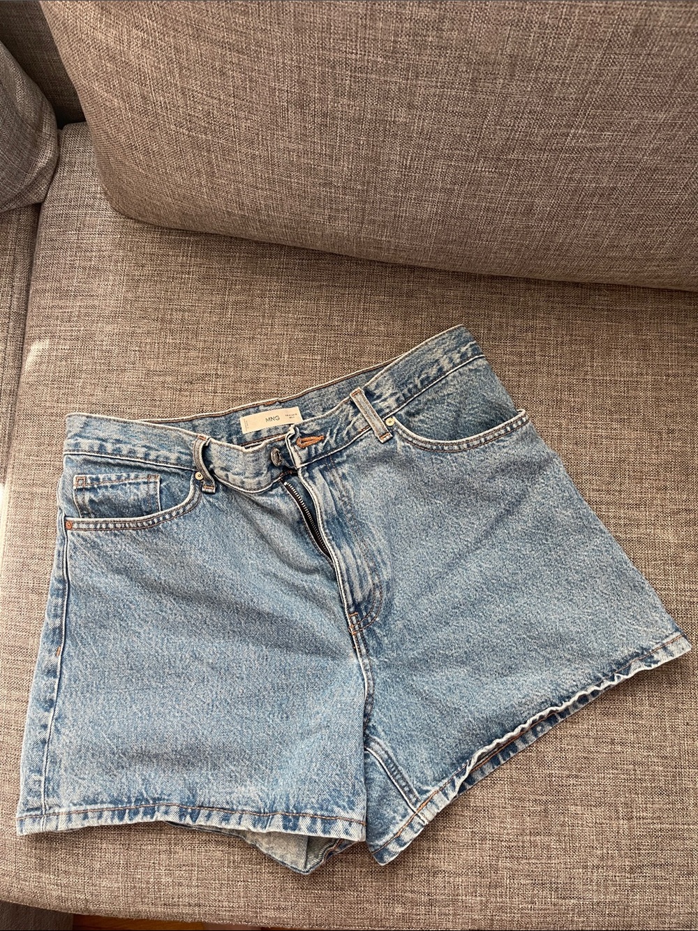 Mango Light Blue High-Waist Denim Shorts